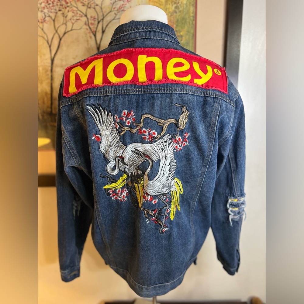 Men’s hip hop denim jacket made by YJ & Jeans size large  Y2K